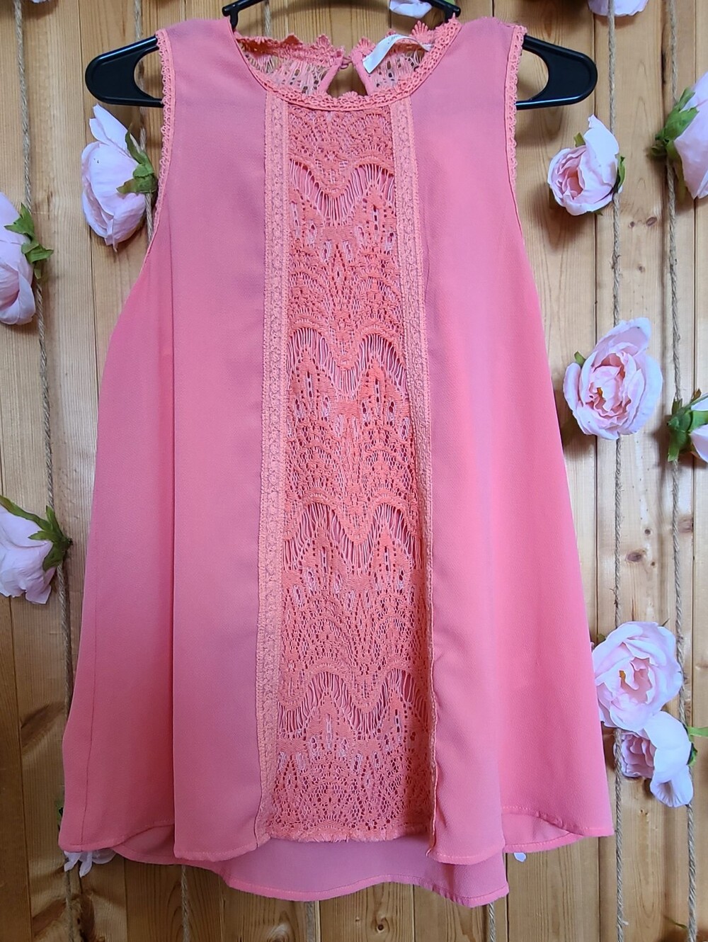 Sleeveless Coral Lace-Front Women's Top